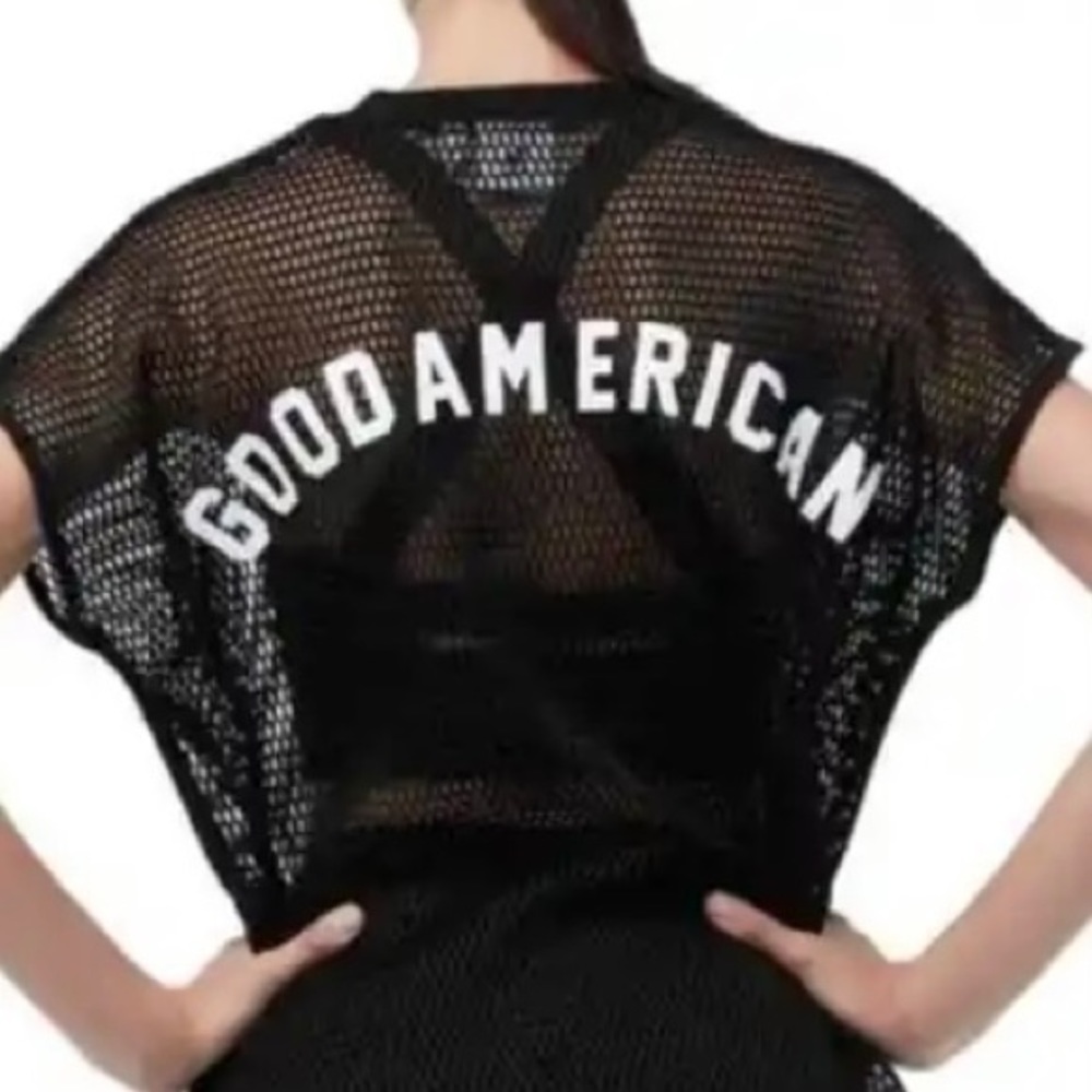 GOOD AMERICAN Black Mesh Warrior Capped Sleeve Muscle Tee Size 4